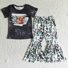 Load image into Gallery viewer, Highland cow bell bottom pants girls western clothes