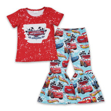 Load image into Gallery viewer, Red car bleached shirt bell bottom pants girls clothing set