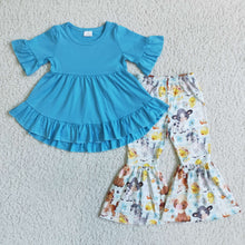 Load image into Gallery viewer, Blue tunic horse bell bottom pants girls clothing set