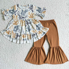 Load image into Gallery viewer, Cactus tunic brown bell bottom pants girls western set
