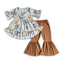 Load image into Gallery viewer, Cactus tunic brown bell bottom pants girls western set