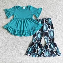 Load image into Gallery viewer, Turquoise tunic bell bottom pants girls western clothes