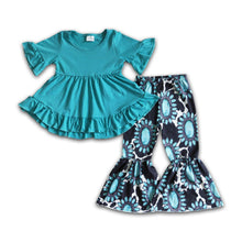 Load image into Gallery viewer, Turquoise tunic bell bottom pants girls western clothes