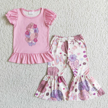 Load image into Gallery viewer, Pink floral shirt bell bottom pants kids girls clothes