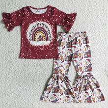 Load image into Gallery viewer, Short sleeve rainbow shirt magic baby girls clothing set