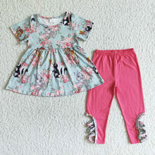 Load image into Gallery viewer, Deer floral tunic hot pink leggings girls clothing set