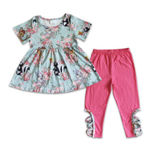 Load image into Gallery viewer, Deer floral tunic hot pink leggings girls clothing set