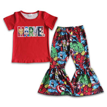 Load image into Gallery viewer, Green hero bell bottom pants red shirt girls clothes