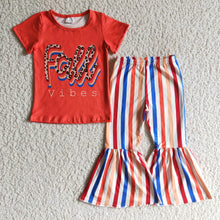 Load image into Gallery viewer, Fall vibes shirt stripe pants kids girls clothing set