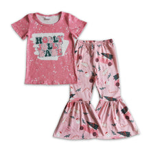 Load image into Gallery viewer, Holly jolly babe pink shirt bell bottom pants girls Christmas set