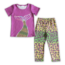 Load image into Gallery viewer, Purple leopard mermaid tail girls clothing set