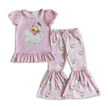 Load image into Gallery viewer, Pink santa shirt bell bottom pants baby girls Christmas clothing