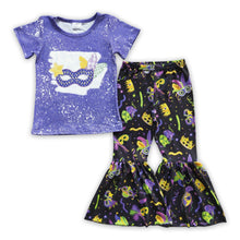 Load image into Gallery viewer, Bleached shirt bell bottom pants Mardi gras girls clothing set