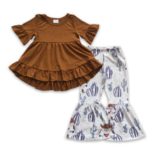 Load image into Gallery viewer, Brown short sleeves tunic cactus pants girls western clothes