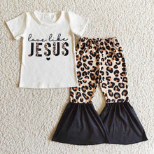 Load image into Gallery viewer, Love like jesus leopard black bell bottom pants girls outfits