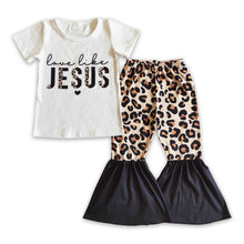 Load image into Gallery viewer, Love like jesus leopard black bell bottom pants girls outfits