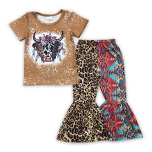 Load image into Gallery viewer, Leopard aztec cow bleached bell bottom pants girls western clothes
