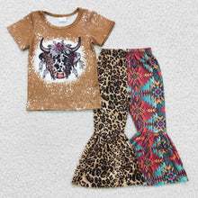 Load image into Gallery viewer, Leopard aztec cow bleached bell bottom pants girls western clothes