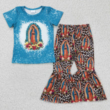 Load image into Gallery viewer, Short sleeves bleached shirt leopard pants girls clothing set