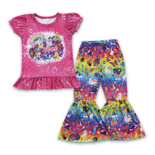 Load image into Gallery viewer, Rainbow tiger bell bottom pants set cute baby girls clothes