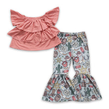Load image into Gallery viewer, Cotton top cactus boots hat pants girls western clothes