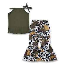 Load image into Gallery viewer, Olive tassels shirt camo leopard girls clothing set