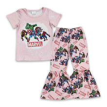 Load image into Gallery viewer, Green man pink shirt bell bottom pants girls outfits