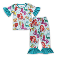 Load image into Gallery viewer, Short sleeves sea princess girls pajamas