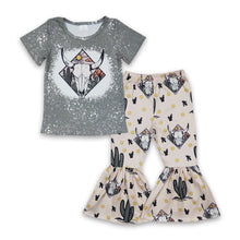 Load image into Gallery viewer, Bull skull cactus baby girls western outfits