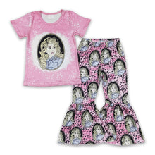 Load image into Gallery viewer, Pink bleached shirt bell bottom pants singer girls outfits