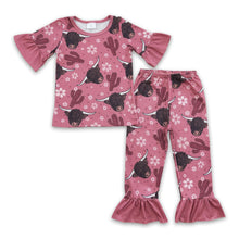 Load image into Gallery viewer, Highland cow cactus kids girls pajamas