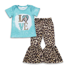 Load image into Gallery viewer, Love cow shirt leopard pants girls clothing set