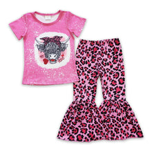 Load image into Gallery viewer, Highland cow shirt leopard pants girls western valentine's outfits