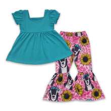 Load image into Gallery viewer, Turquoise tunic sunflower cow leopard pants girls clothes