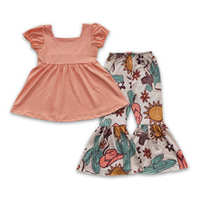Load image into Gallery viewer, Solid tunic hat bull skull cactus pants girls western clothes