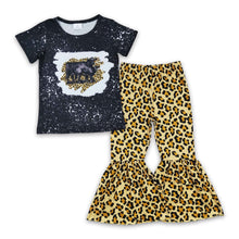Load image into Gallery viewer, Black cow bleached shirt leopard pants baby girls clothes