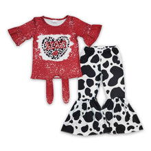 Load image into Gallery viewer, Lip cow heart shirt bell bottom pants girls valentine's outfits