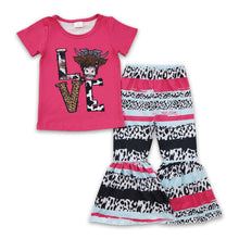 Load image into Gallery viewer, Love highland cow shirt stripe pants girls valentine's clothes