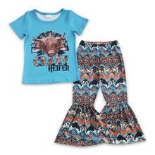 Load image into Gallery viewer, Crazy heifer highland cow wave girls clothing set