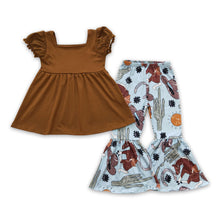 Load image into Gallery viewer, Brown cotton tunic cactus hat kids girls western outfits