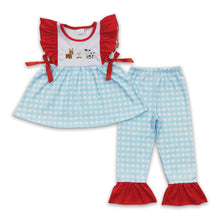 Load image into Gallery viewer, Cow sheep horse embroidery plaid tunic pants girls clothing set