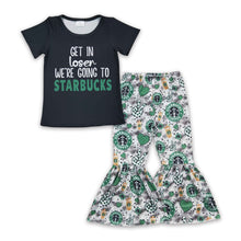 Load image into Gallery viewer, Get in coffee shirt match bell bottom pants girls clothing set