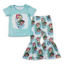 Load image into Gallery viewer, Short sleeves bleached shirt bell bottom pants princess girls clothes