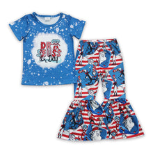 Load image into Gallery viewer, Blue cat shirt bell bottom pants kids girls clothes