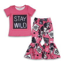 Load image into Gallery viewer, Stay wild shirt bull skull bell bottom pants western girls outfits