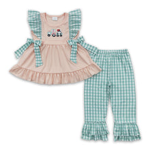 Load image into Gallery viewer, Cow tractor embroidery plaid pants girls farm outfits