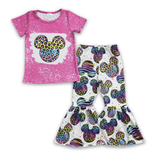 Load image into Gallery viewer, Hot pink colorful leopard mouse shirt pants cute girls clothing