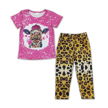Load image into Gallery viewer, Heart cow flower shirt brown leopard leggings girls valentine's outfits