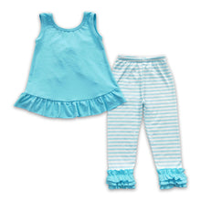 Load image into Gallery viewer, Aqua bow backless top stripe leggings girls spring clothes