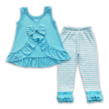 Load image into Gallery viewer, Aqua bow backless top stripe leggings girls spring clothes